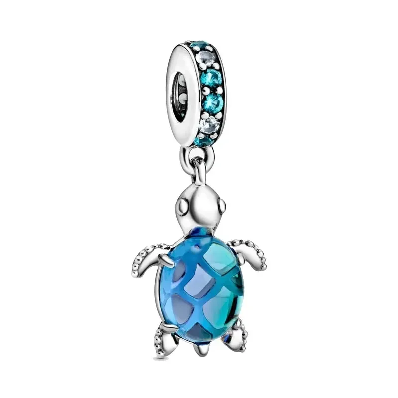 Breloques en argent regardé 925 pour femme, bleu, océan, animal, tortue, poulpe, étoile, perles pour Pandora, bracelet à bricoler soi-même, cadeau de bijoux, original