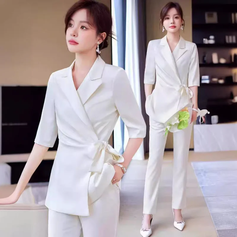 

Весенне-осенний женский костюм в корейском стиле Slim Fit2024Новый модный элегантный профессиональный высококачественный повседневный белый костюм