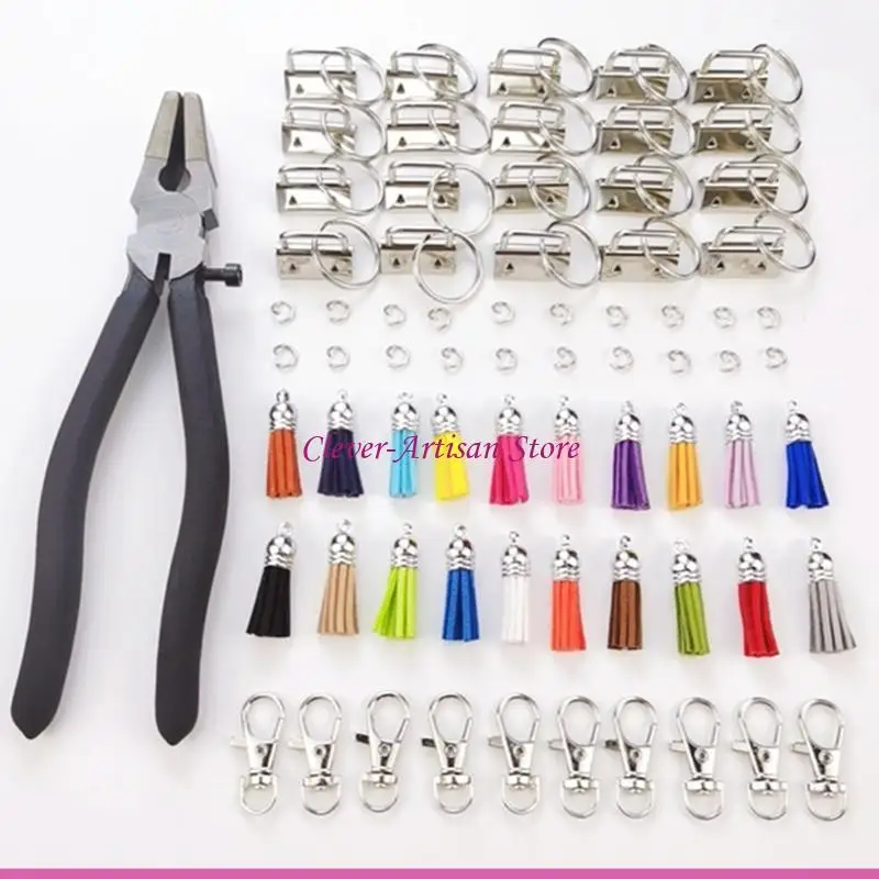 E06B 71 Pcs Keychain Tassels Set 20 Leather Tassels with Hardware Supplies 1 Pliers