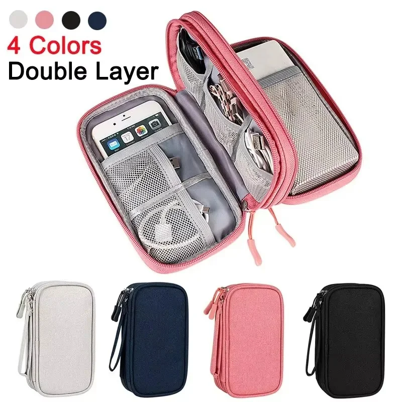 Travel Waterproof Carrying Bag Electronics Organizer Portable Double Layers Storage Bag For Headset Cable U Disk Power Accessory