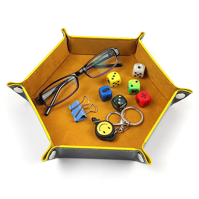 ローリング折りたたみ式ヘキサゴンボディトレイ、ボードゲームストレージ、両面、厚いPUレザー、ベルベットディスボックス、6スナップファスナー