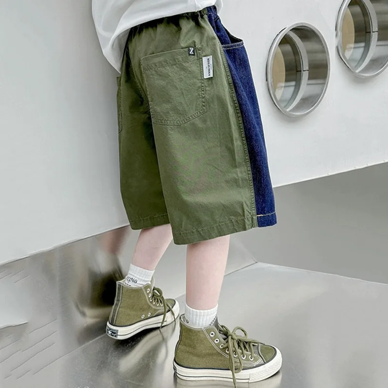 Boys Patchwork Jeans Summer Chidren Denim Shorts 2026 New Kids's Fashion Lightweight Pants Teenager Casual Cool Clothing