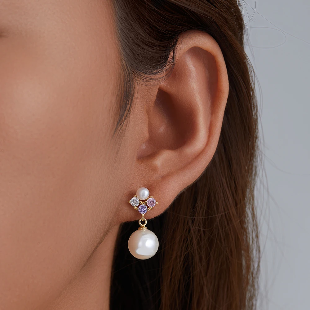 S925 Sterling Silver Pearl Earrings And Studs with Embedded Diamonds Vintage Elegant Chic Women's Jewelry Ear Decor