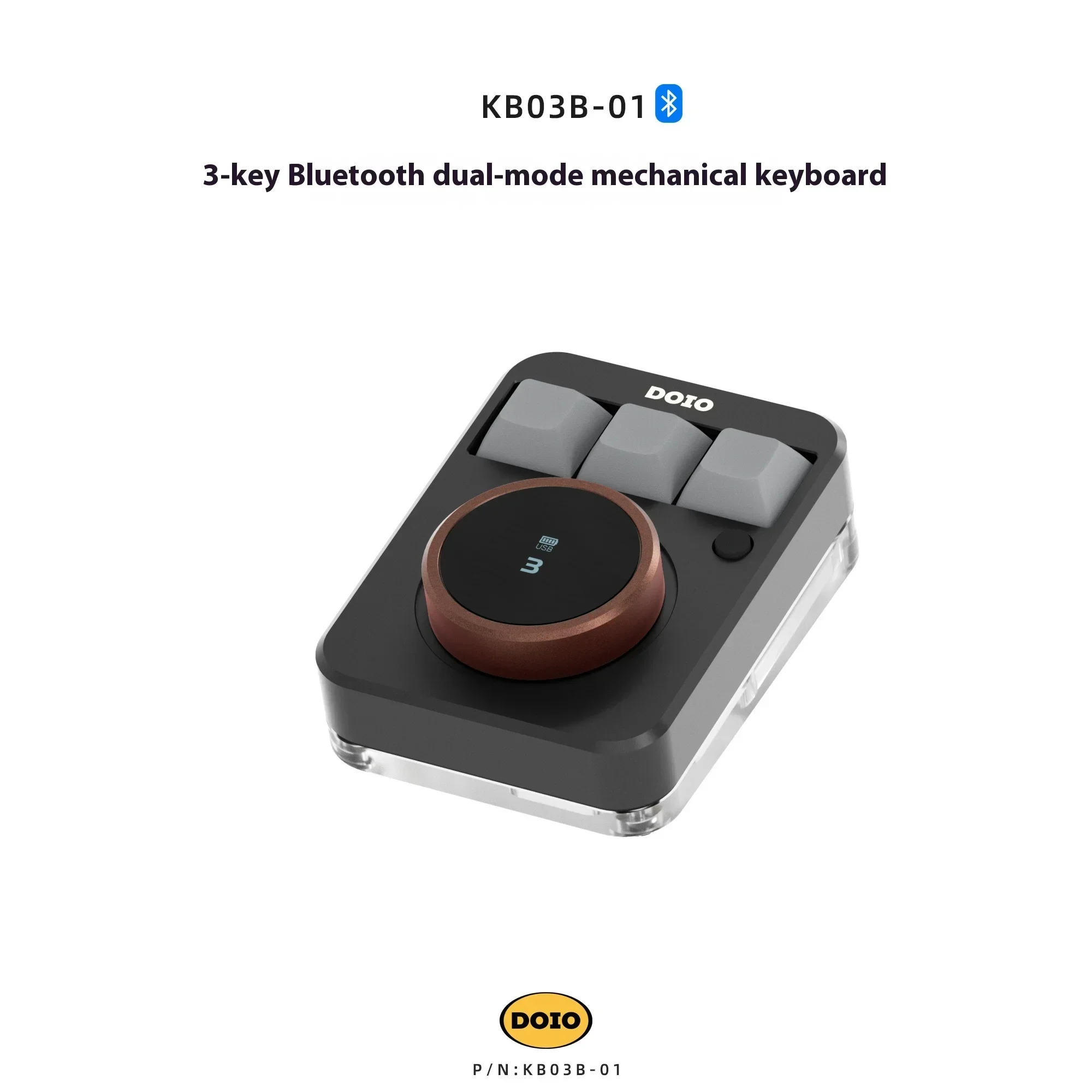 DOIO KB03B-01 Mechanical Keyboard Wireless 3 Keys Designer OLED Screen Customize Knob Hot Swap Mini Keyboard Rgb QMK VIA Office