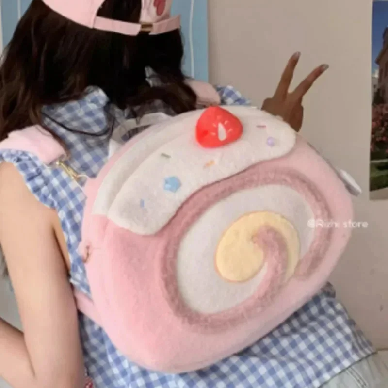 Strawberry Cake Backpacks Korean Crossbody Bag Y2K Kawaii Sweet Muse Girl Versatile Commuter Trendy High Capacity Plush Bag New
