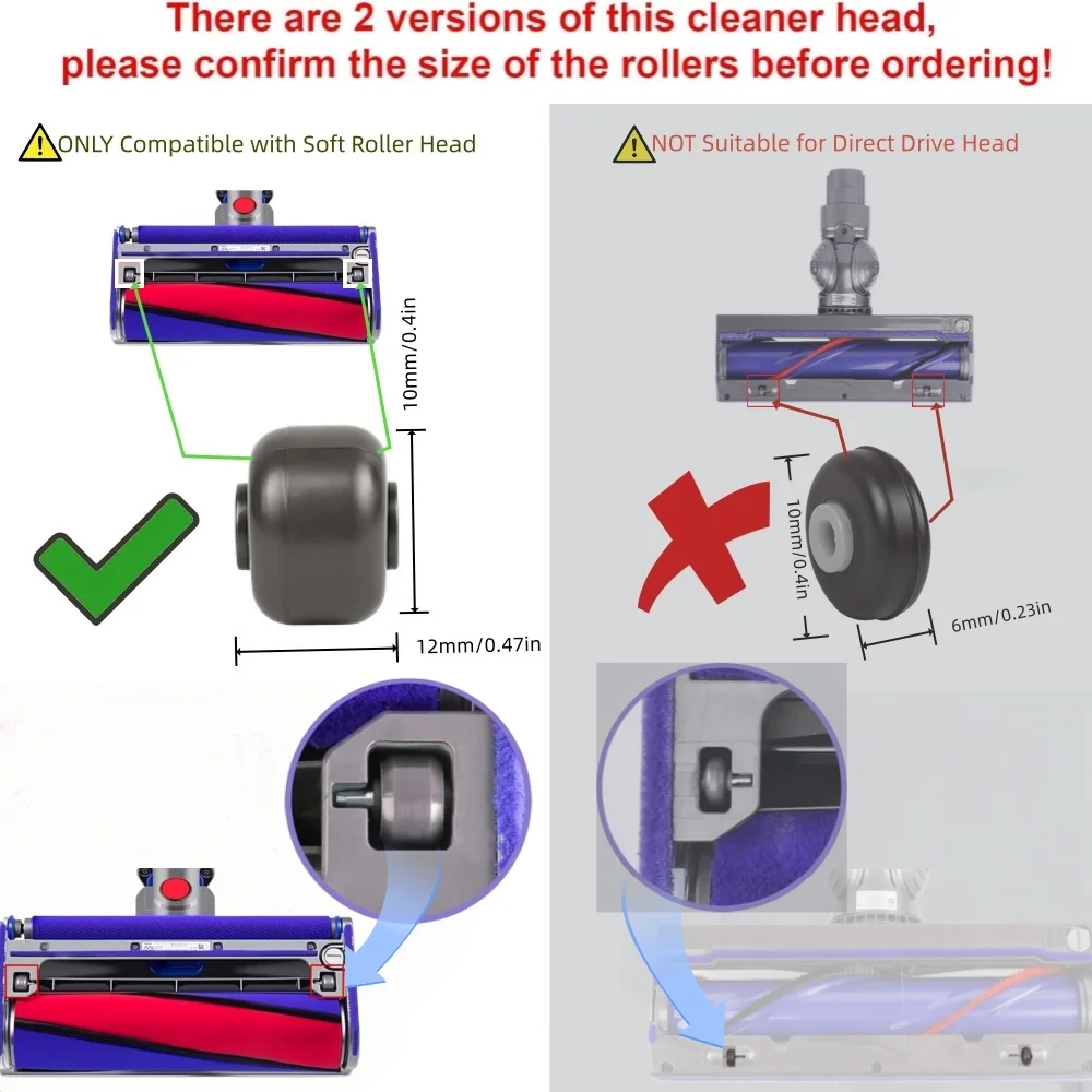 Suitable for Dyson V7 V8 V10 V11 Soft Velvet Floor Brush Bottom Wheel Suction Head Wheel Replacement Repair Accessories