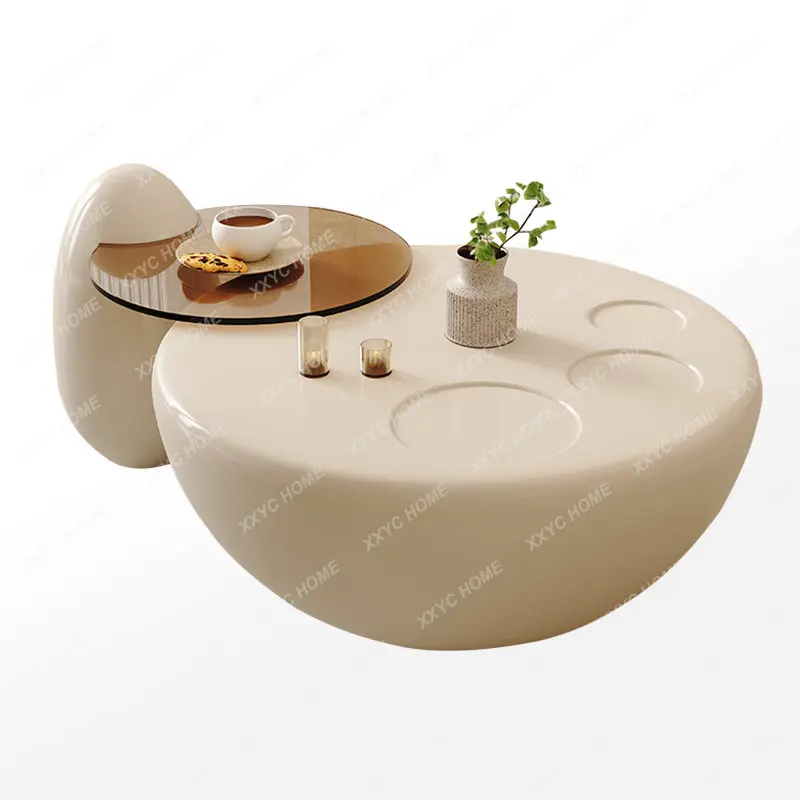 Cream Style Cat Claw round Tea Table TV Cabinet Combination Small Apartment Modern Simple Light Luxury Edge Several New