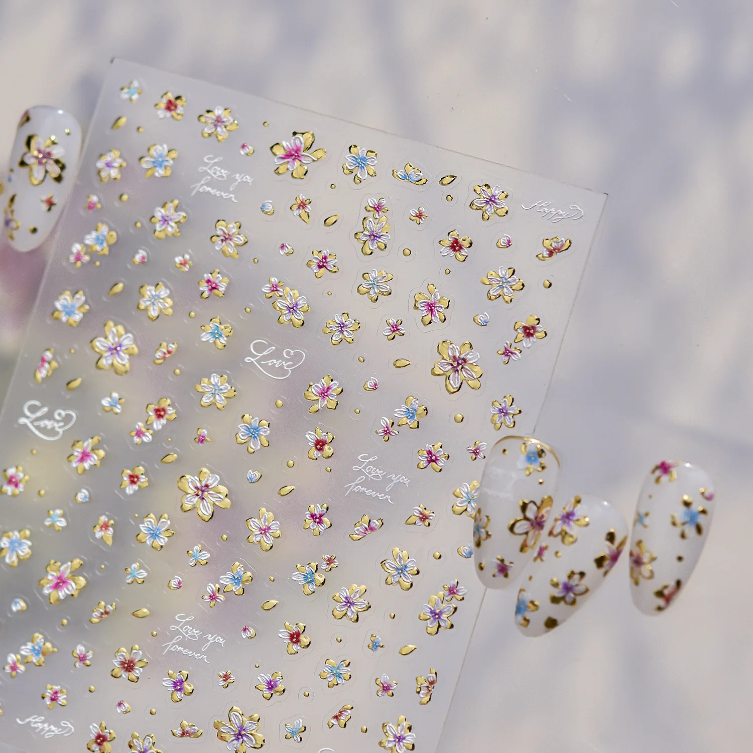 Metal Nail Stickers Colorful Golden Flower Nail 3D Decoration Stickers Retro Luxury Flowers Charming Nail Art Accessories Decals