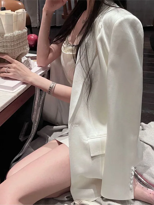 

Spring 2025 Women's Faion Tee-Color Drapey Suit Glossy High-End Feel Commute Sle Long Sve Busin Casual Coat