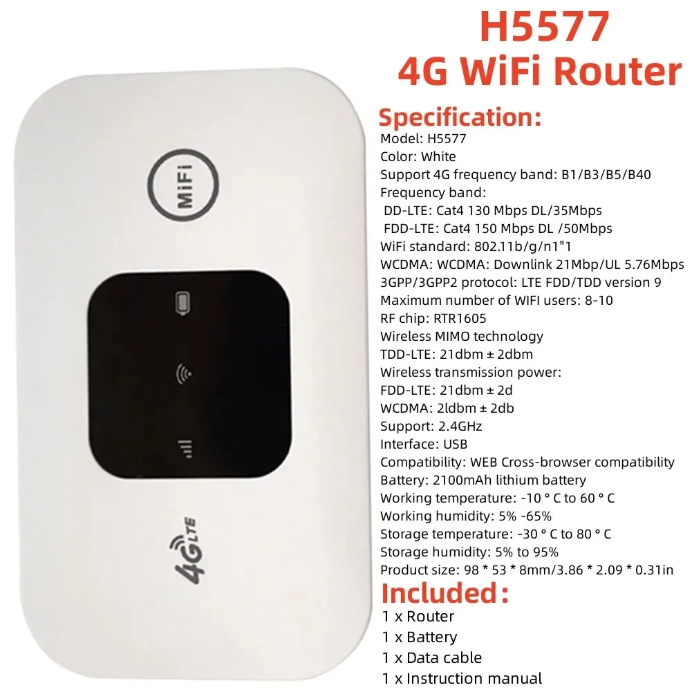 ポータブルWiFiルーター 150Mbps 4G LTE ポータブル4G LTE WiFiルーター 150Mbps 白色