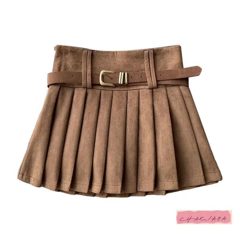 

Sweet and Cute College Style Suede Fleece Skirt Womens 2025 Autumn and Winter High Waist Versatile Pleated Covering Skinny Skirt