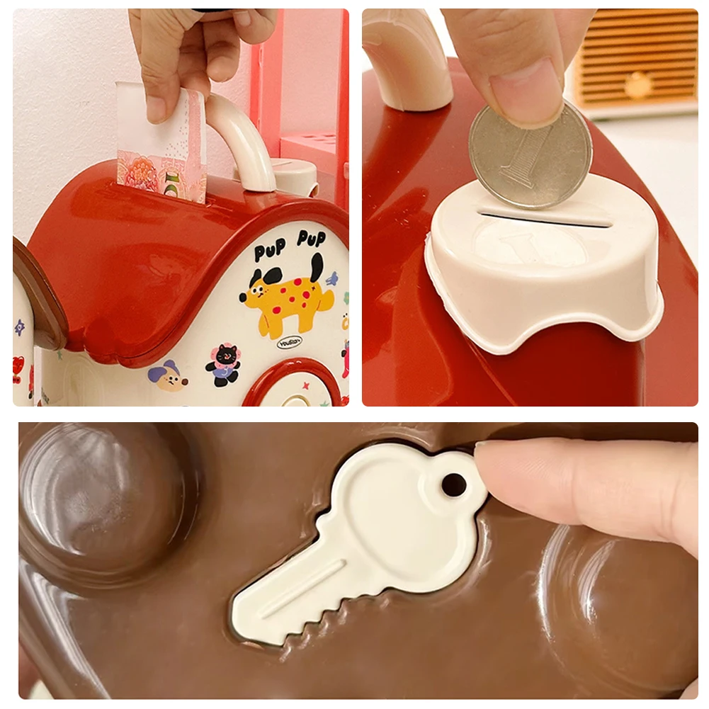 Leuke spaarpot, munt, papiergeld, geldkist, bewaarpot voor de ontwikkeling van financiële vaardigheden en vooruitzichten op welvaart bij kinderen.