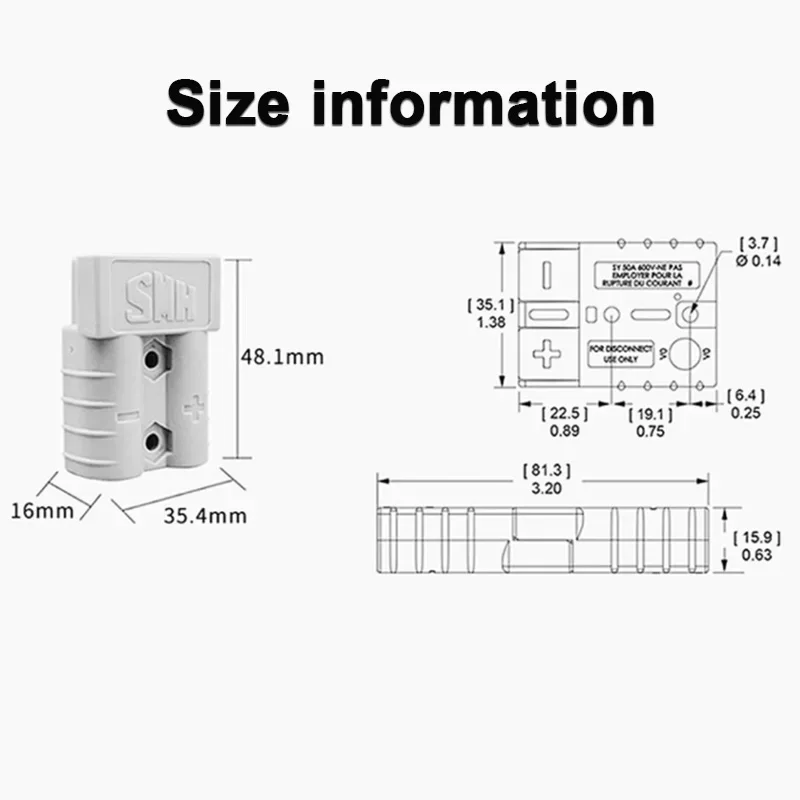 5pcs/lot 50Amp Grey AC/DC Terminal Plug 600V Double Pole Current Plug Connector For Battery Power Connectors