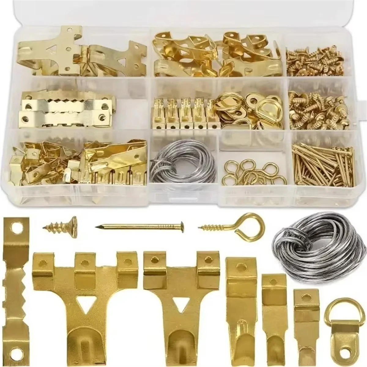 

A002 282Pcs Metal Photo Hook Photo Frame Hanging Mounting Accessories Multi-Purpose Clock Wall Drawing Hanger Kit