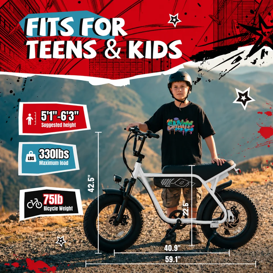 ESKUTE V101 Electric Dirt Bike,16'x4.0 Fat Tire Ebike,Electric Dirt Bike, 28mph, E Bike UL2849, 1 Year Warranty image 11
