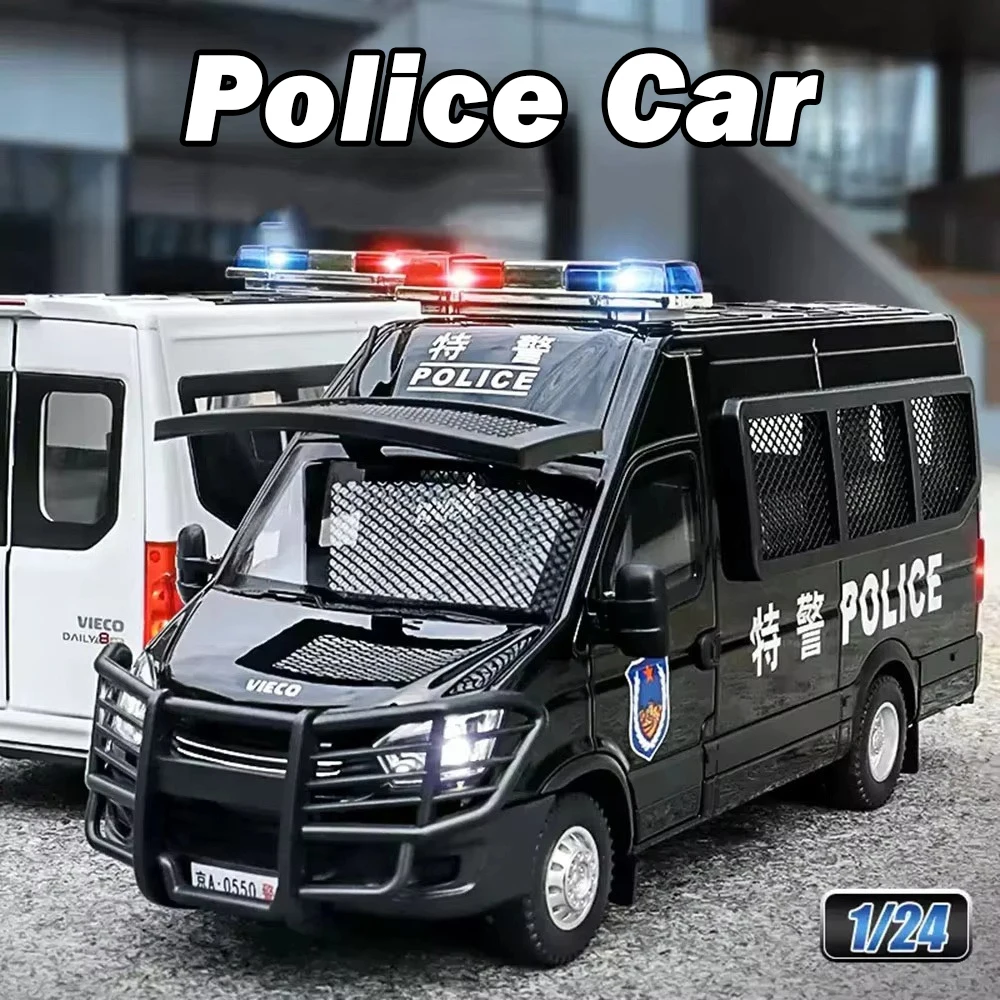 1:24 ywk carro de polícia liga diecast gp modelos brinquedos portas abertas som luz puxar para trás modelos em miniatura ornamentos colecionáveis presentes