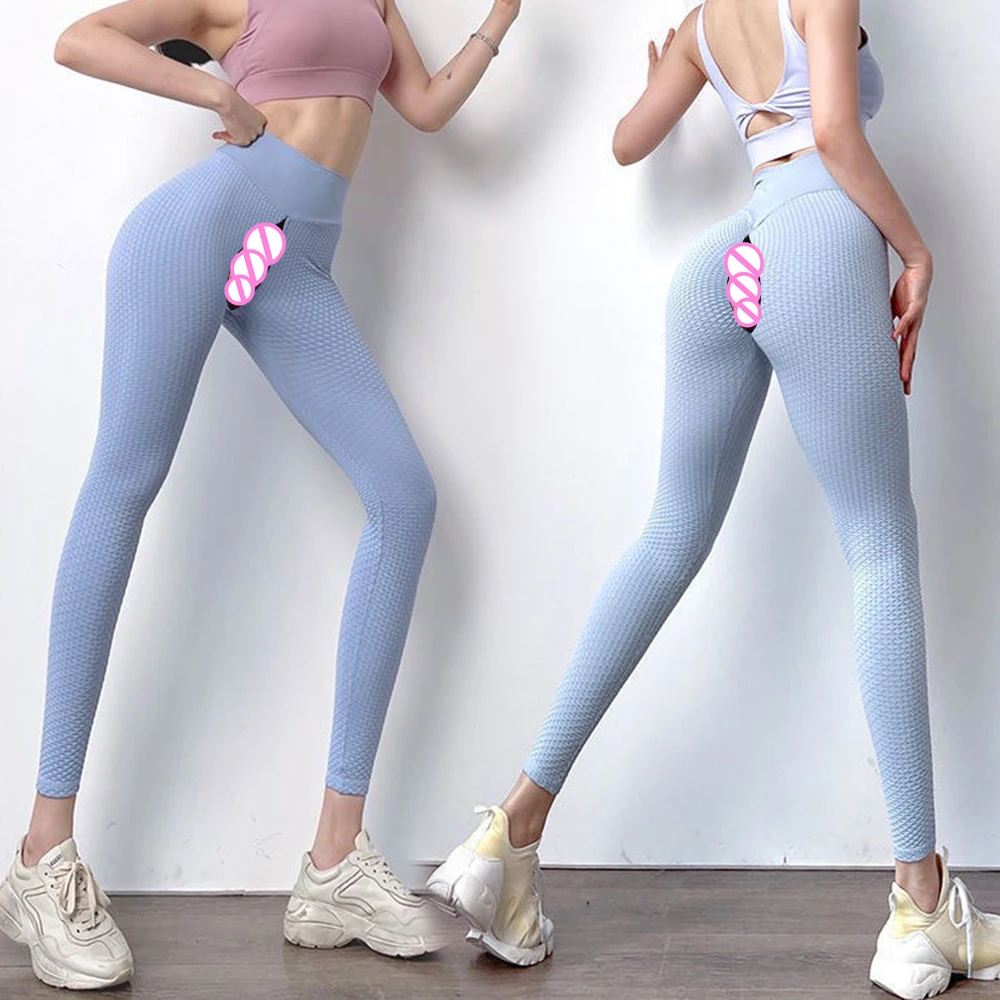 アウトドアオープンクロッチセックスヨガ服パンツエキゾチックホットパンツ女性シームレスピーチヒップレギンスプッシュアップカップルカジュアルストリートウェア