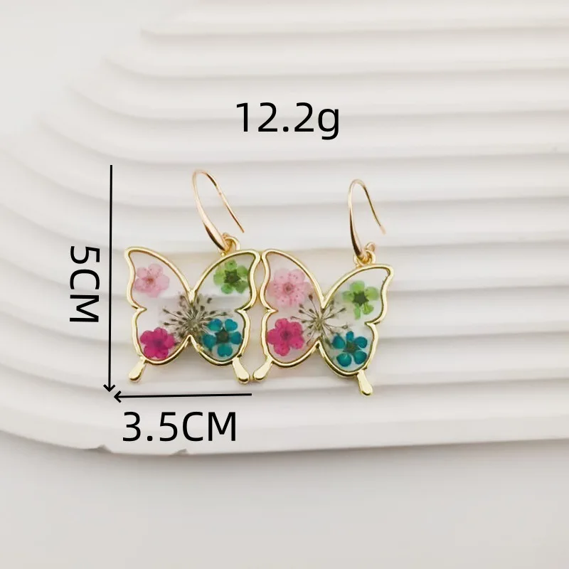 Cute Butterfly Earrings With Dried Flowers Earrings Creative Epoxy Resin Natural Pressed Flower Earring Butterflies Jewelry 2024