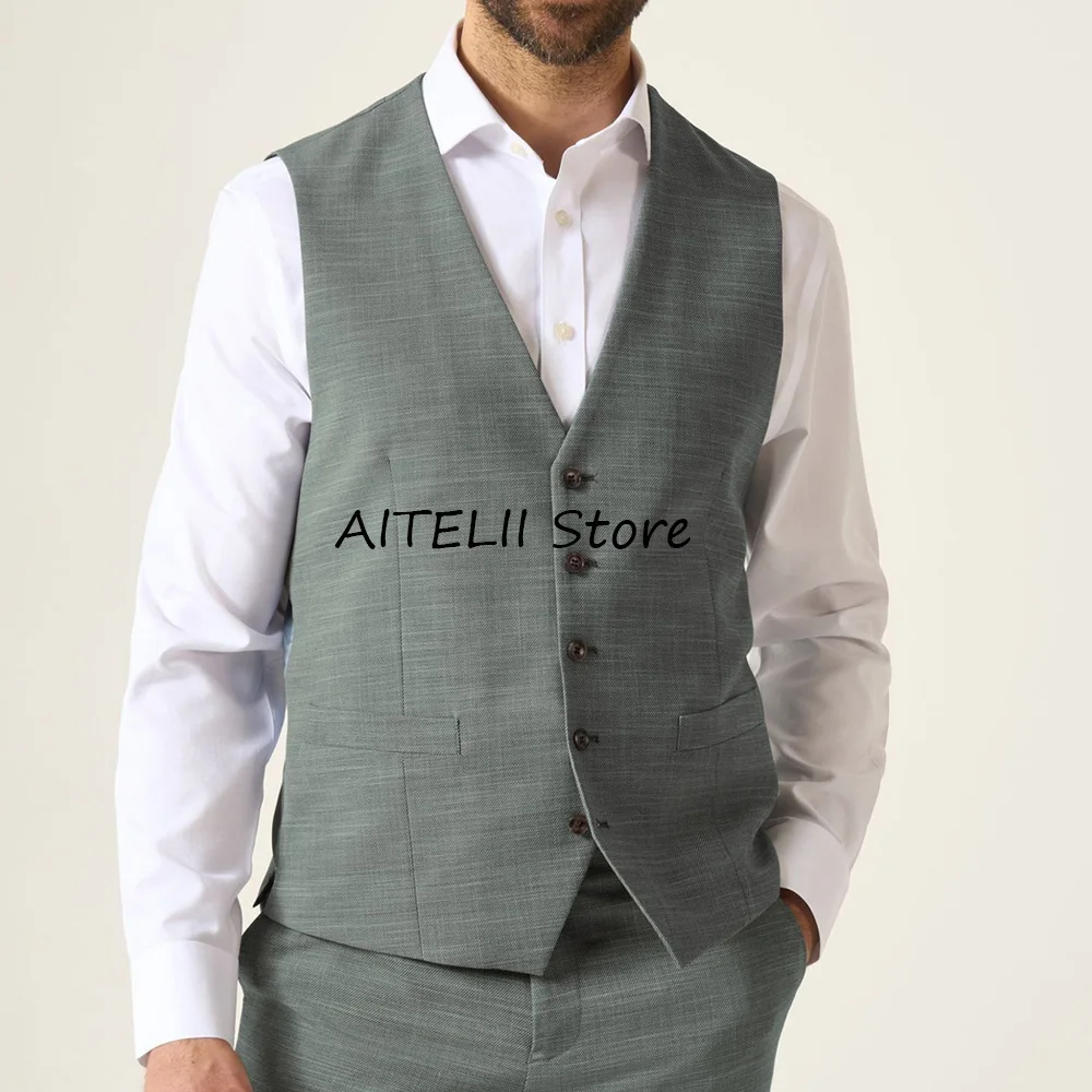 

Suits Plain Fabric Men's Classic Vest Single-breasted V-neck Vest Suit Man Split Pockets Casual Vests Formal Working Sleeveless