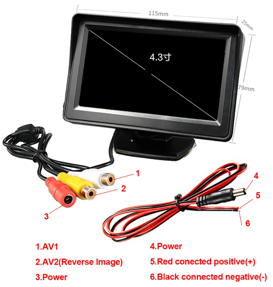Universelles 4,3-Zoll-Rückfahrmonitor-Set für Autos, Nachtsicht-Rückfahrkamera für Fahrzeuge, DVR-Parksystem, einfache Installation – Detail 11
