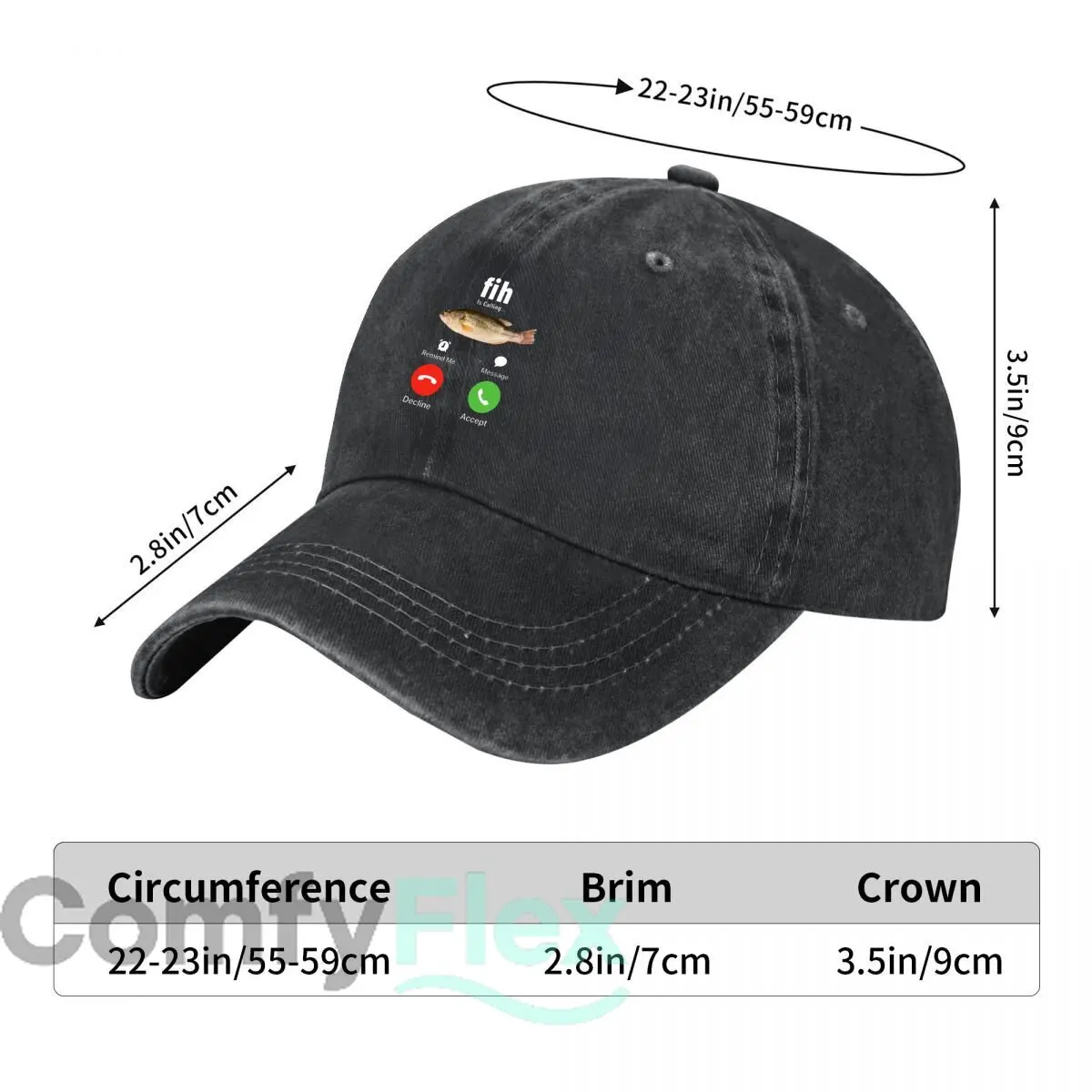 Fish Calling Decline Accept Phone Call Graphic Baseball Cap Men Women Distressed Washed Sun Cap Outdoor Hat