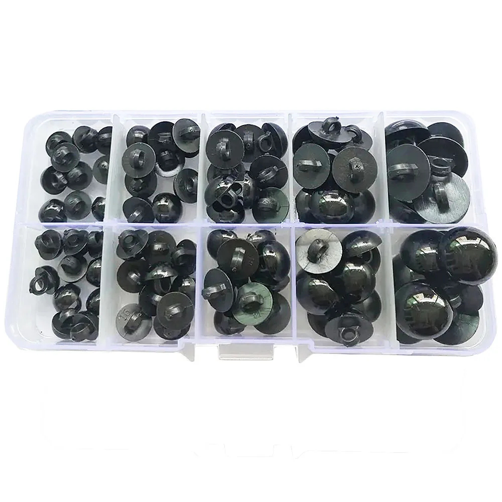 100PCS 9-15MM Black Buttons Plastic for Scrapbooking Half-Pearl Shank Buttons Animal Eyes for Toys DIY Hand Clothing Sewing