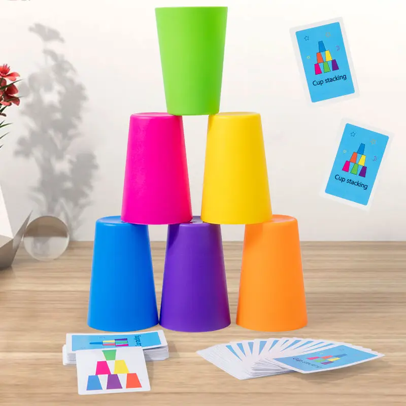 Montessori Stack Cup Speed Game Toys with Card Color Cognition Logic Parent-child Interactive Toys for Kids Early Education Toy