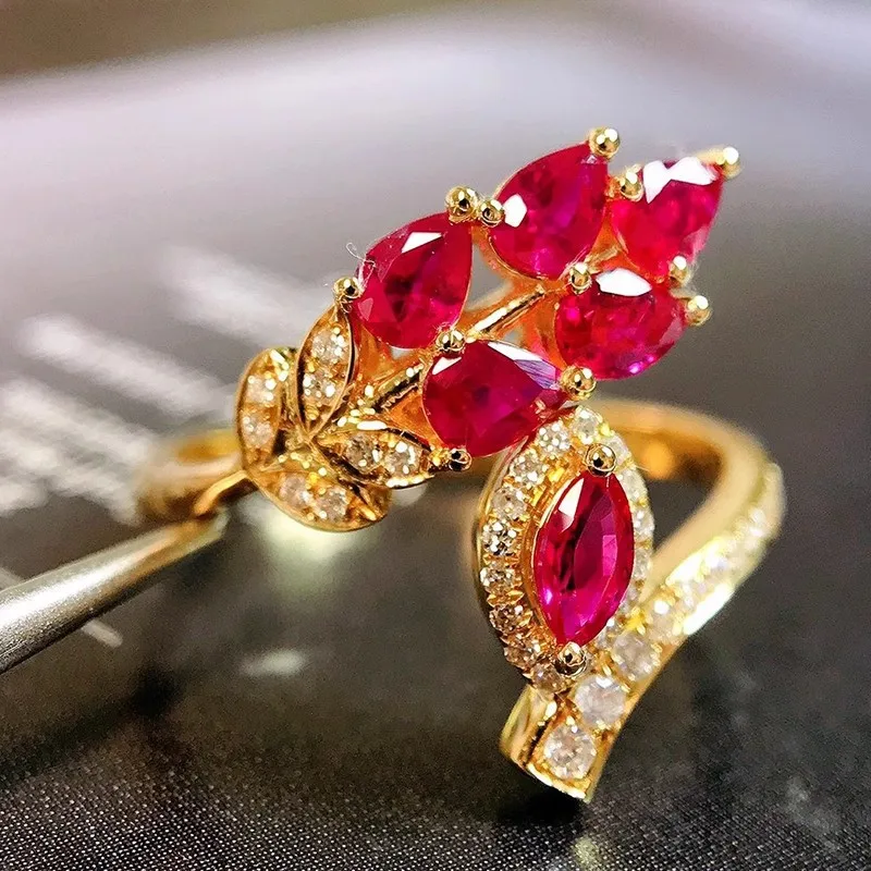Jewelry red corundum silver ring retro heavy industry gold-plated blue spinel antique colored treasure ring
