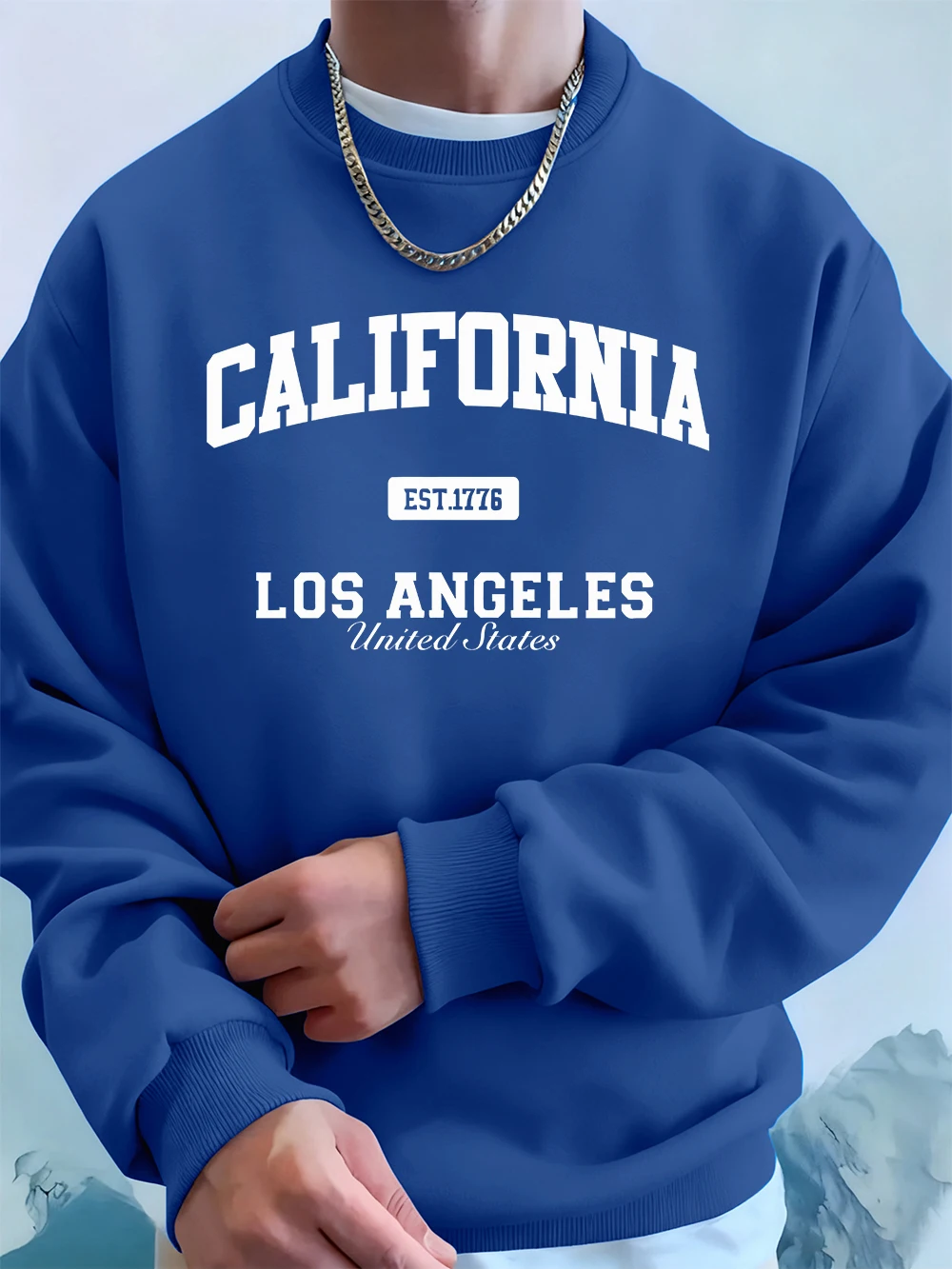 كاليفورنيا لوس أنجلوس طباعة رجالي بلوزات الشتاء Crewneck هوديس الشارع الصوف الدافئة فضفاض البلوفرات ملابس رجالية عادية #2
