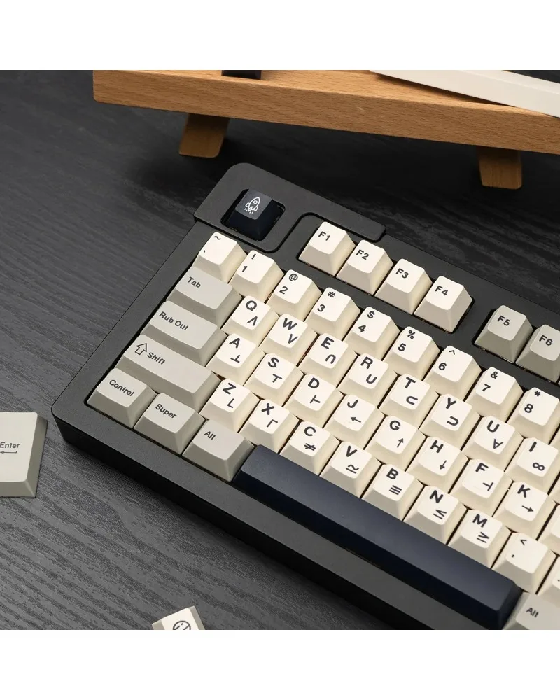 off white and black two tone pbt dye sub keycaps full set oem profile for mechanical keyboards