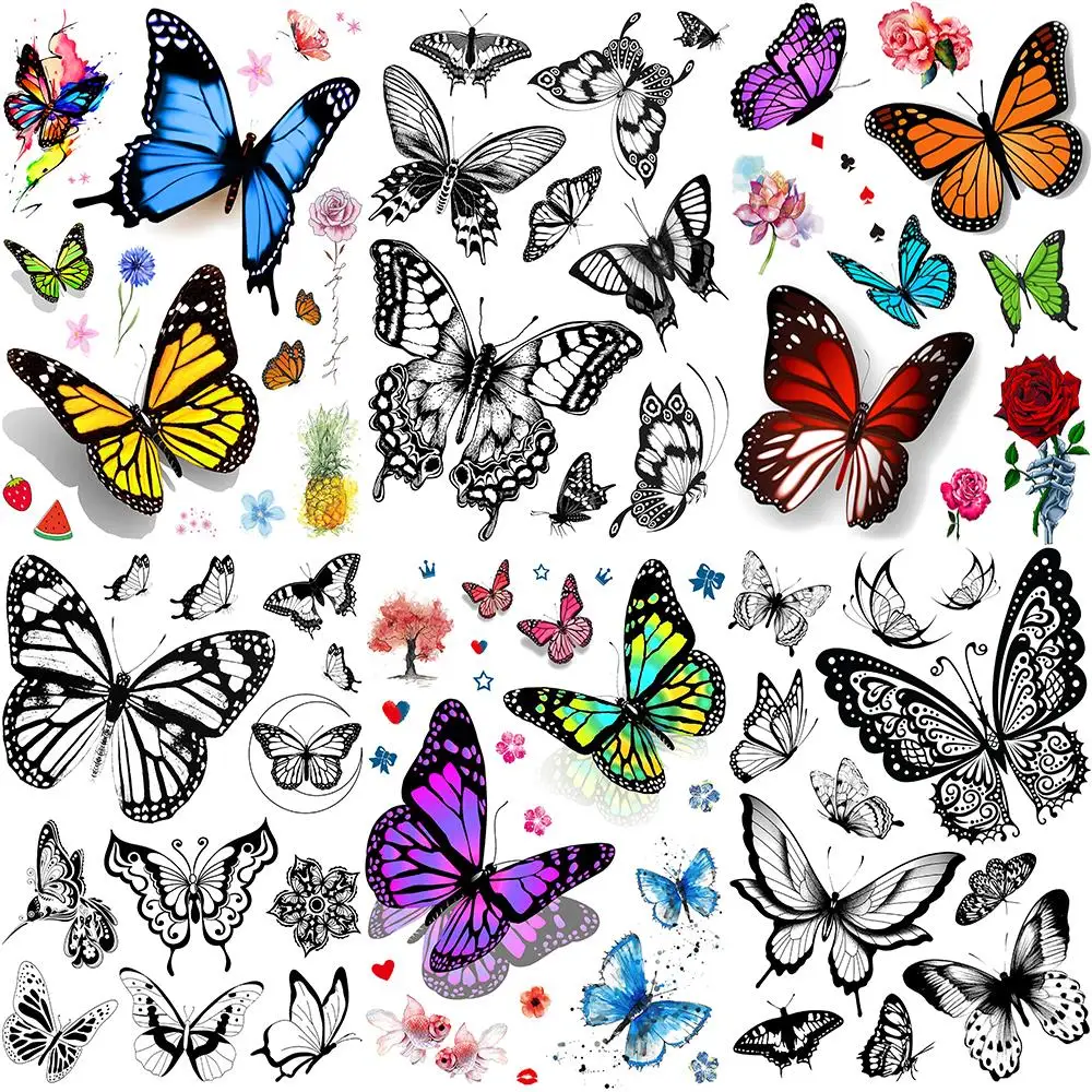 DIY Butterfly Animal Temporary Tattoos For Women Adults Realistic Lace Rose Fake Tattoos Stickere Water Transfer Hand Tatoos