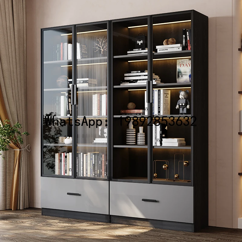 XL1 Italian Minimalist Smart Sensor Light Bookshelf Modern Simple Study Glass Door Storage Rack