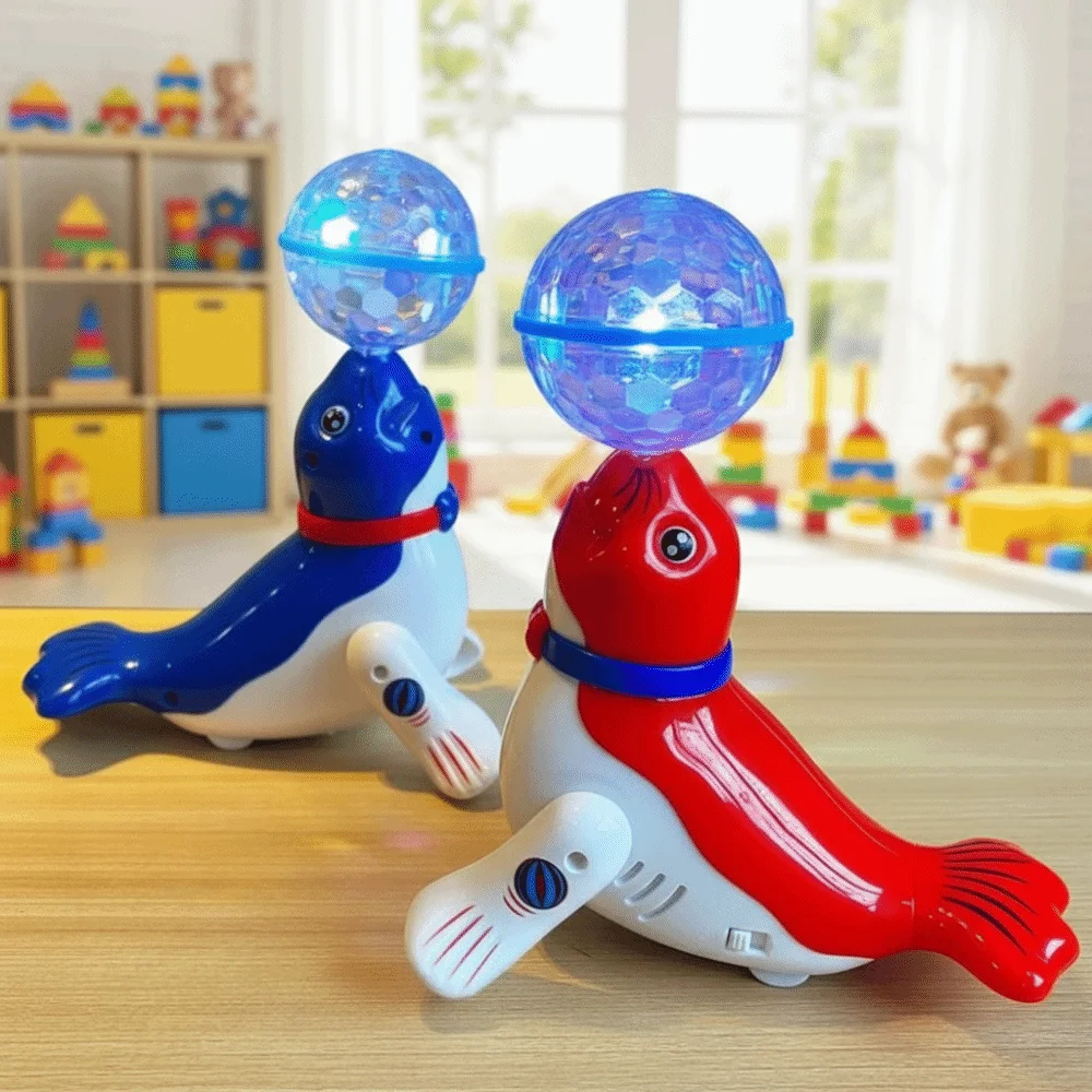 

Colorful Sound Electric Sea Lion Ball Spinning Dancing Function Rotating Interactive Electronic Light Cute Design