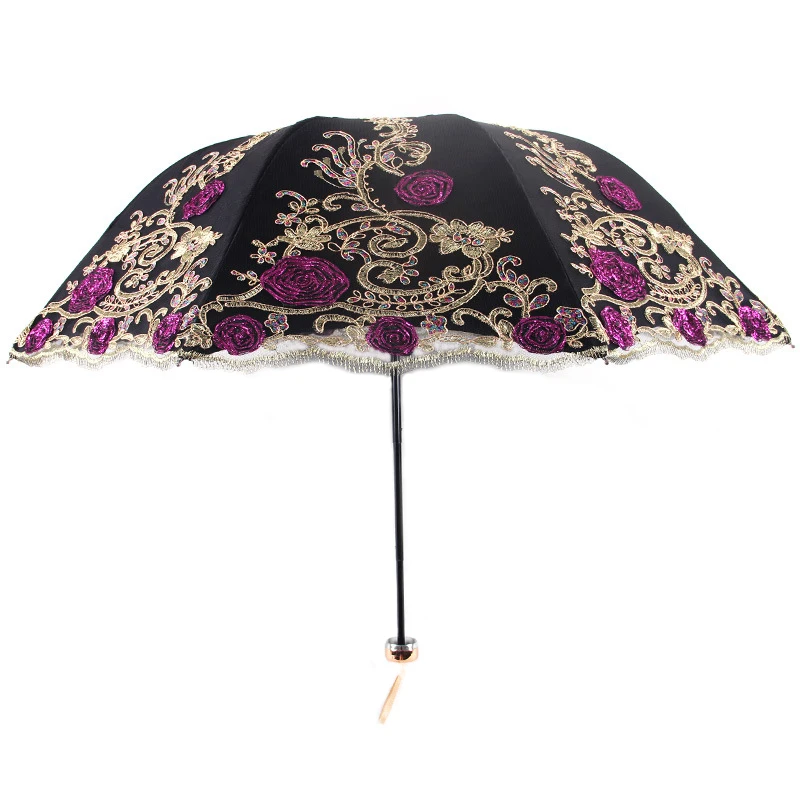 Sun Umbrella Women\'s Sun Protection, UV Protection, Double Layer Lace Embroidery, Sunshade Princess Umbrella, Sun Rain Dual Use,