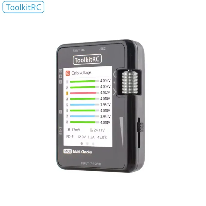 ToolkitRC MC8 XT60 35V 2-8S 32-bit ARM Processor Battery Multi-checker PWM/PPM/SBUS Readout, PWM Output USB-C Fast Charging