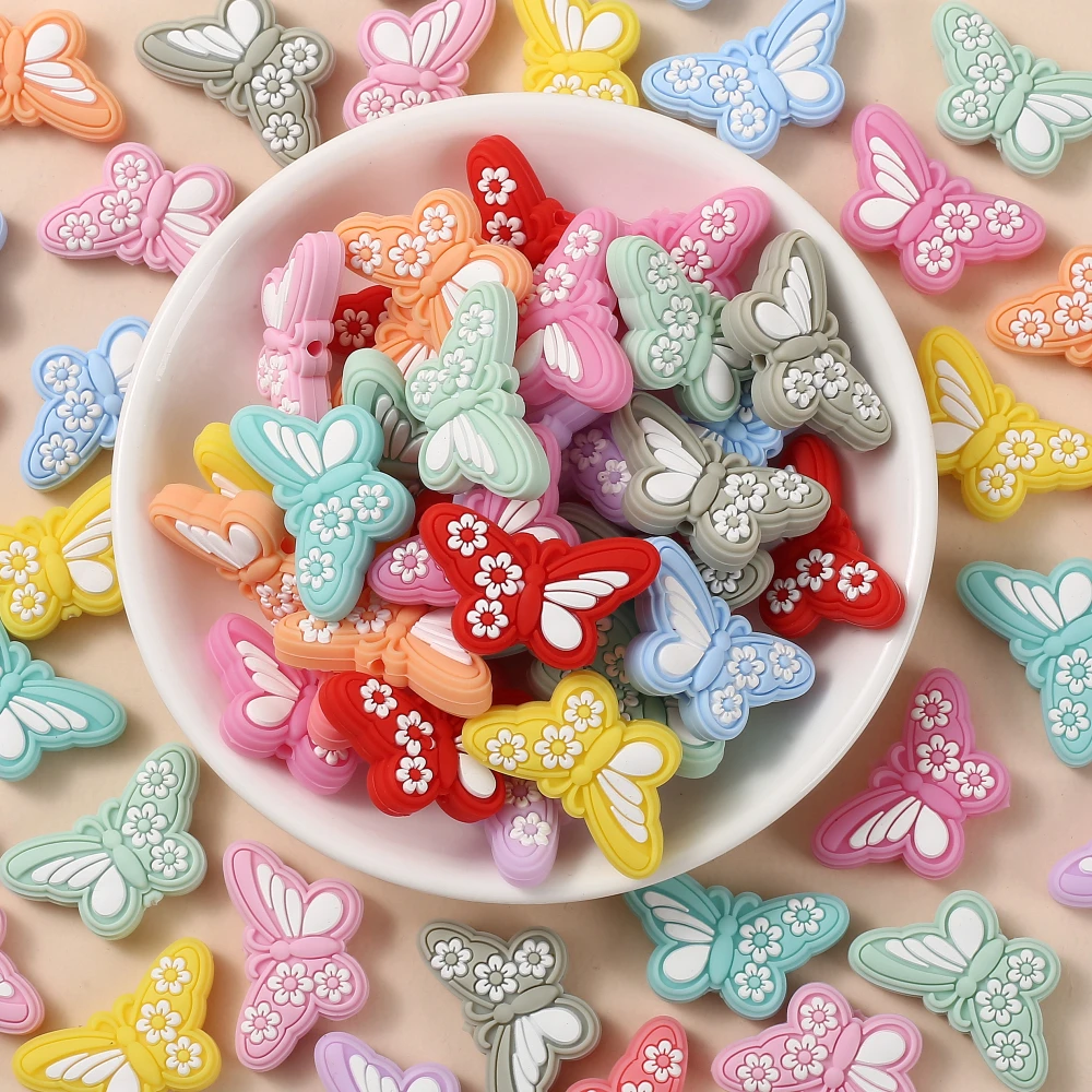 10Pc Animal Silicone Beads 19x32mm Cartoon Butterfly Teether Bead DIY Food Grade Bracelet Necklace Pacifier Chain Jewelry Making