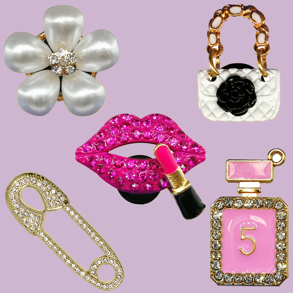 1/5 Stück Vintage Metall-Schuhzubehör Lippenstifte Handtaschen Parfüms Blumen Schuh-Charms Gartensandalen-Anstecker für Frauen und Mädchen