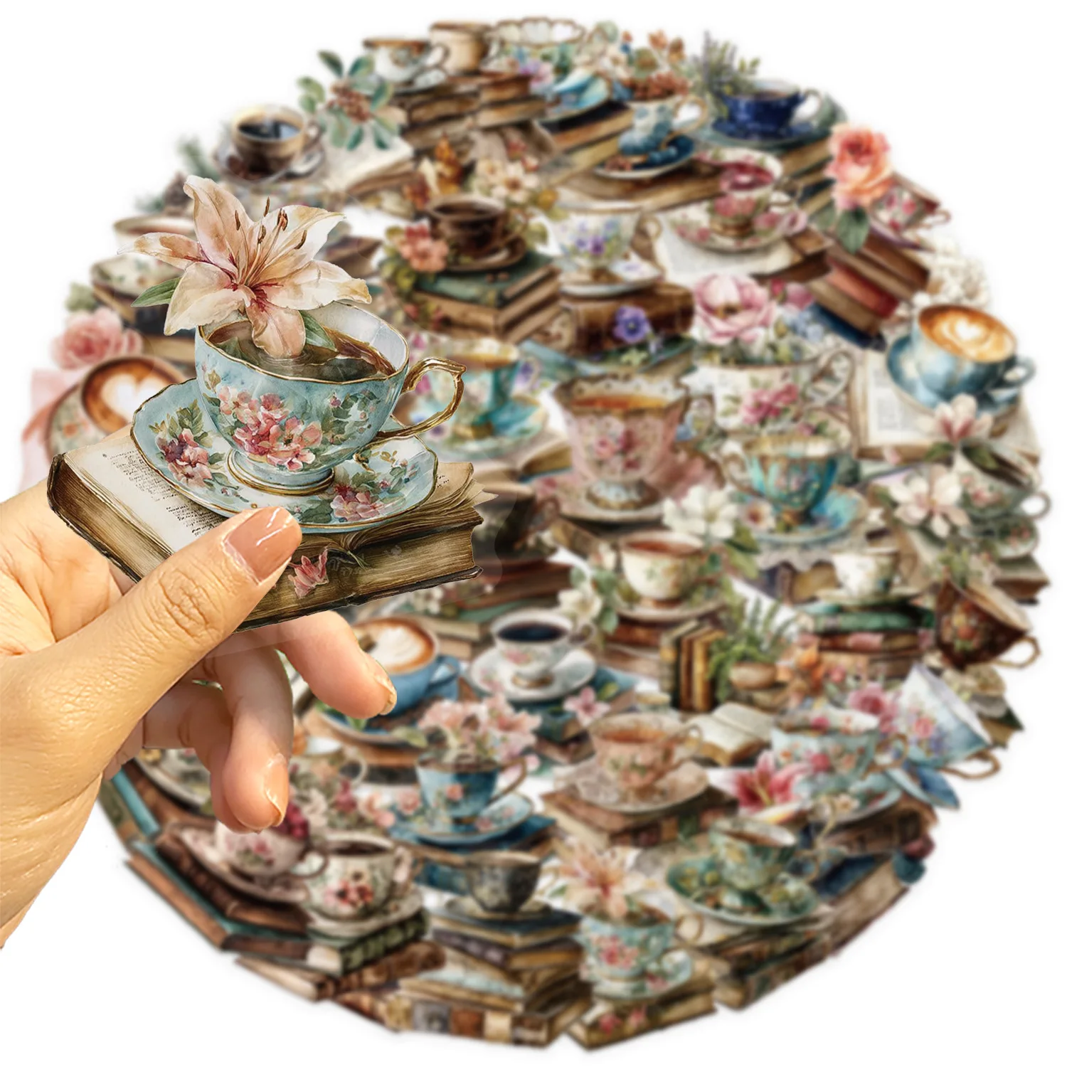 50/100PCS Cartoon Coffee Book Sticker Pack Waterproof Transparent PET Hand Account Decorative Guitar Notebook Stickers