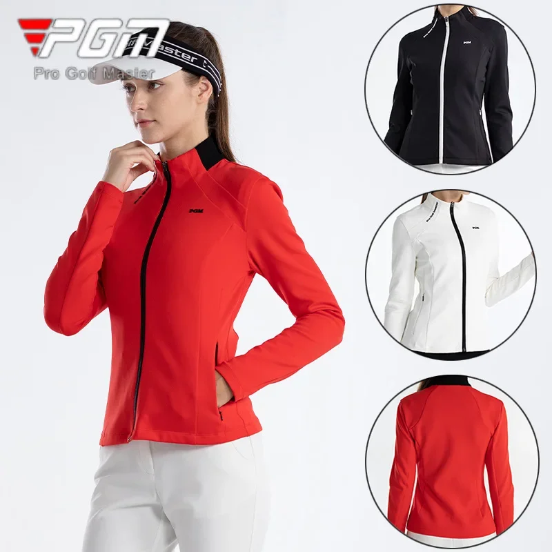 PGM Ladies Long Sleeve Golf Jacket Women Warm Zipper Pocket Coats Ladies Slim Stand Collar Windbreakers Casual Golf Clothing