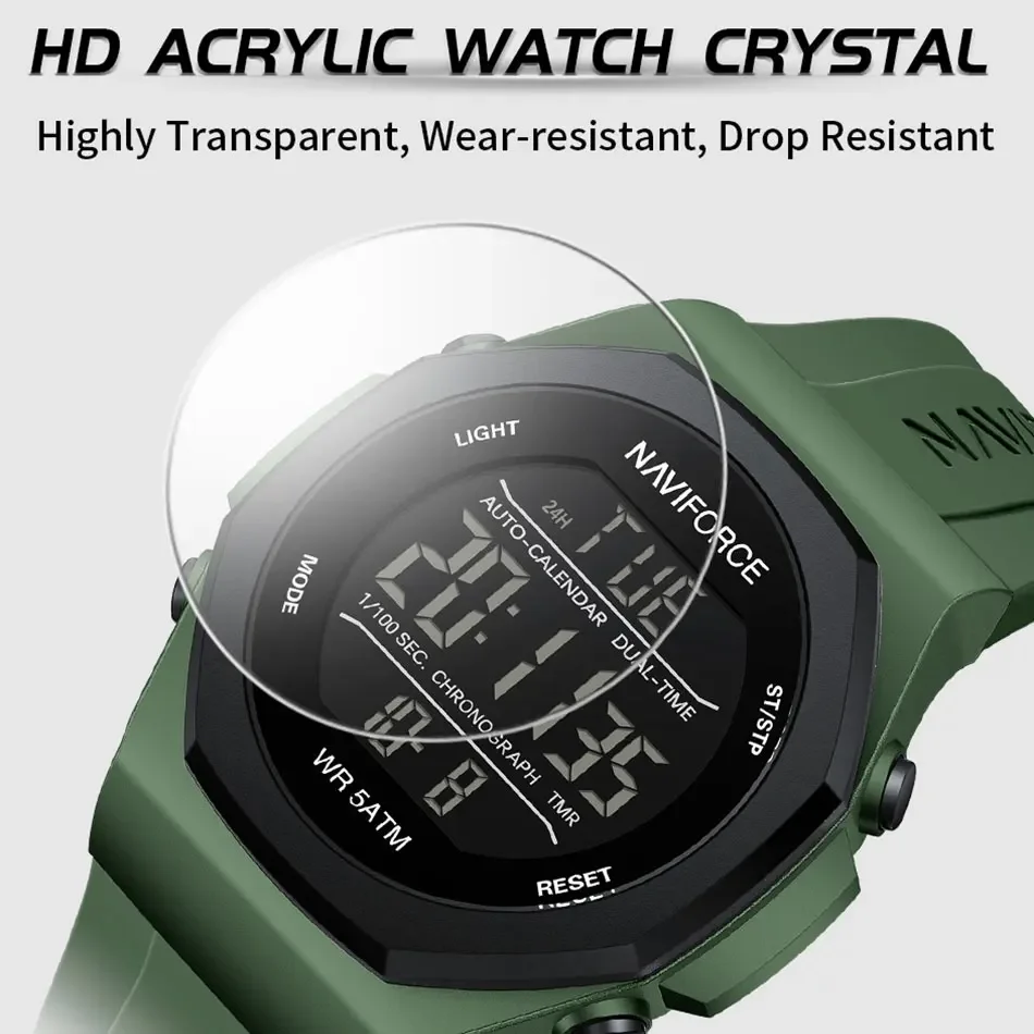 NAVIFORCE NF7117 Мужские спортивные часы на открытом воздухе с большим экраном ЖК-электронные водонепроницаемые светящиеся военные цифровые наручные часы