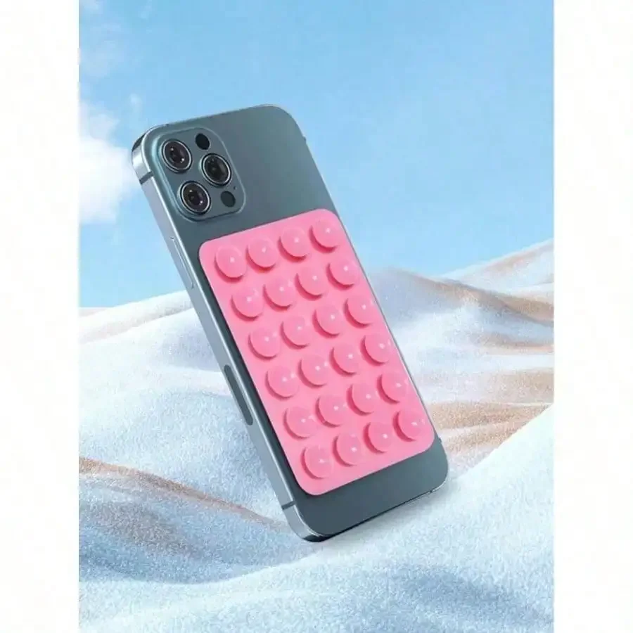 

Силиконовая присоска для мобильного телефона с 24 квадратными присосками - совместима с чехлами для телефонов (розовая)