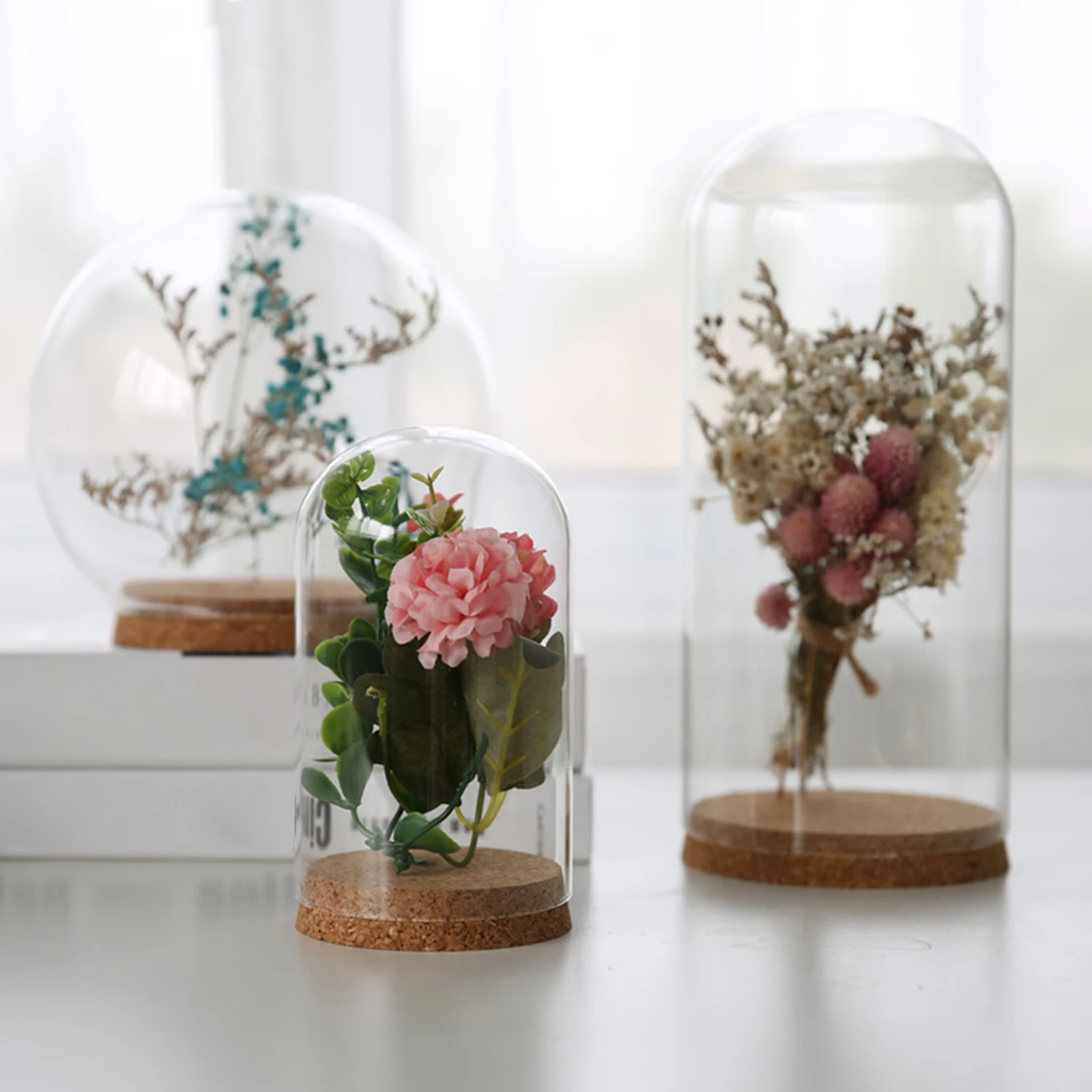 Dome Cloche Cover Clear Bottles DIY Bases Cloche Display Jar Dome Case Glass Flower Container for Office Home