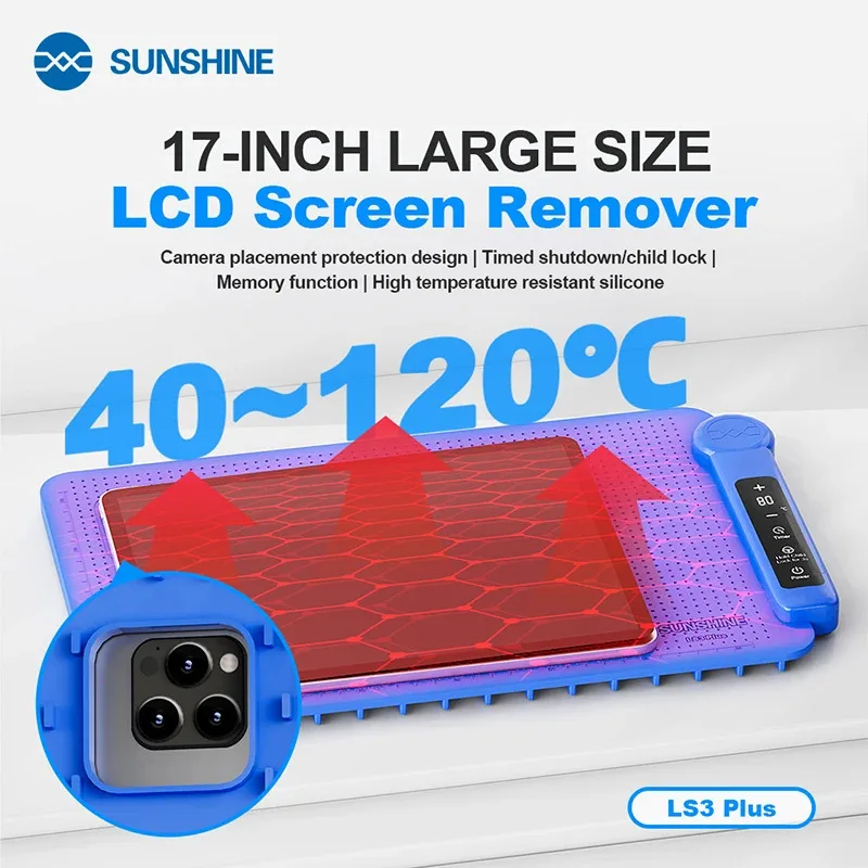 

SUNSHINE LS3 PLUS Разделитель ЖК-экрана с таймером отключения, 40–120 ℃ Регулируется для мобильных телефонов и экранов планшетов ниже 17 дюймов.