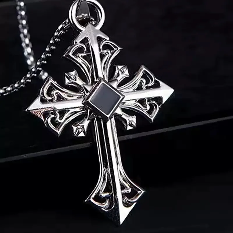 الأزياء والمجوهرات نمط جوفاء الفولاذ المقاوم للصدأ الصليب قلادة قلادة الهيب هوب نمط الرجال والنساء نفس هدية محظوظة #4