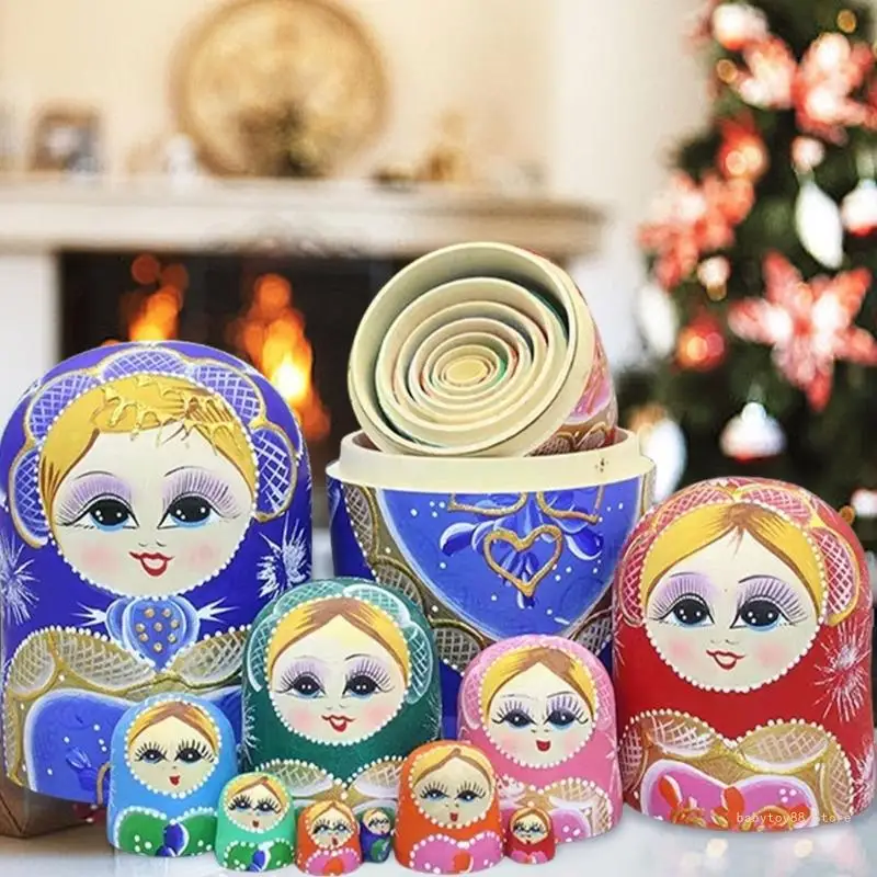 Y4UD 10Layer Matryoshka Russian Nesting Dolls Kids Stacking Toy Festival Home Decors