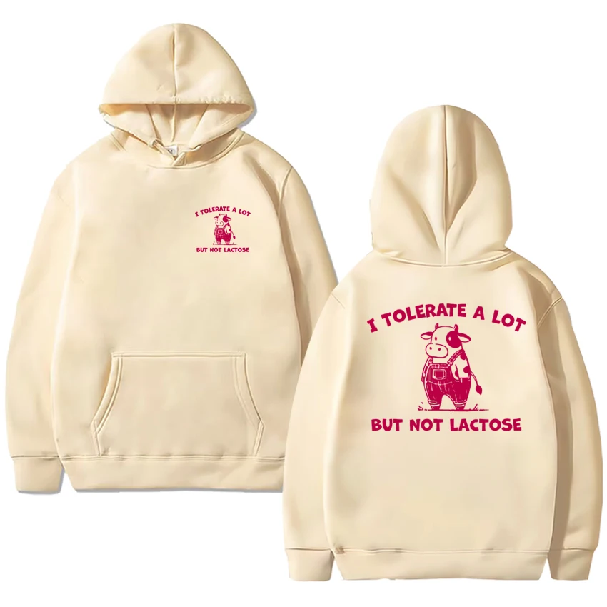 2025 New Funny Humor I Tolerate A Lot But Not Lactose Hoodie Unisex Cute Cow Meme pullover Men women Fleece Casual Sweatshirt