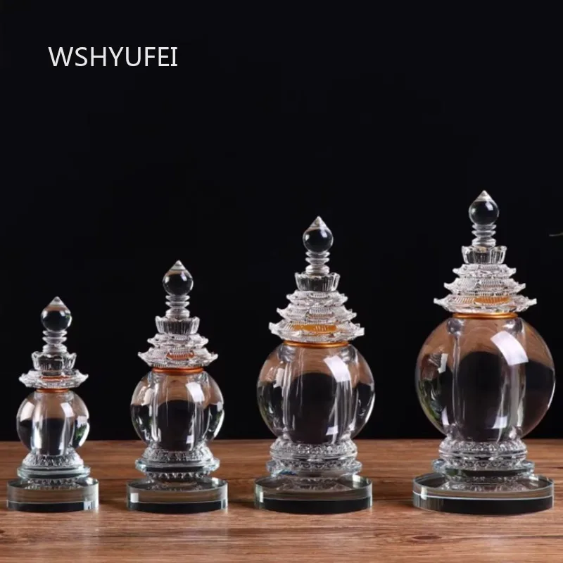 Glass Relic Pagoda Buddhist Offerings and Ornaments Chinese Transparent Pagoda Household Decorative Crafts Figurines