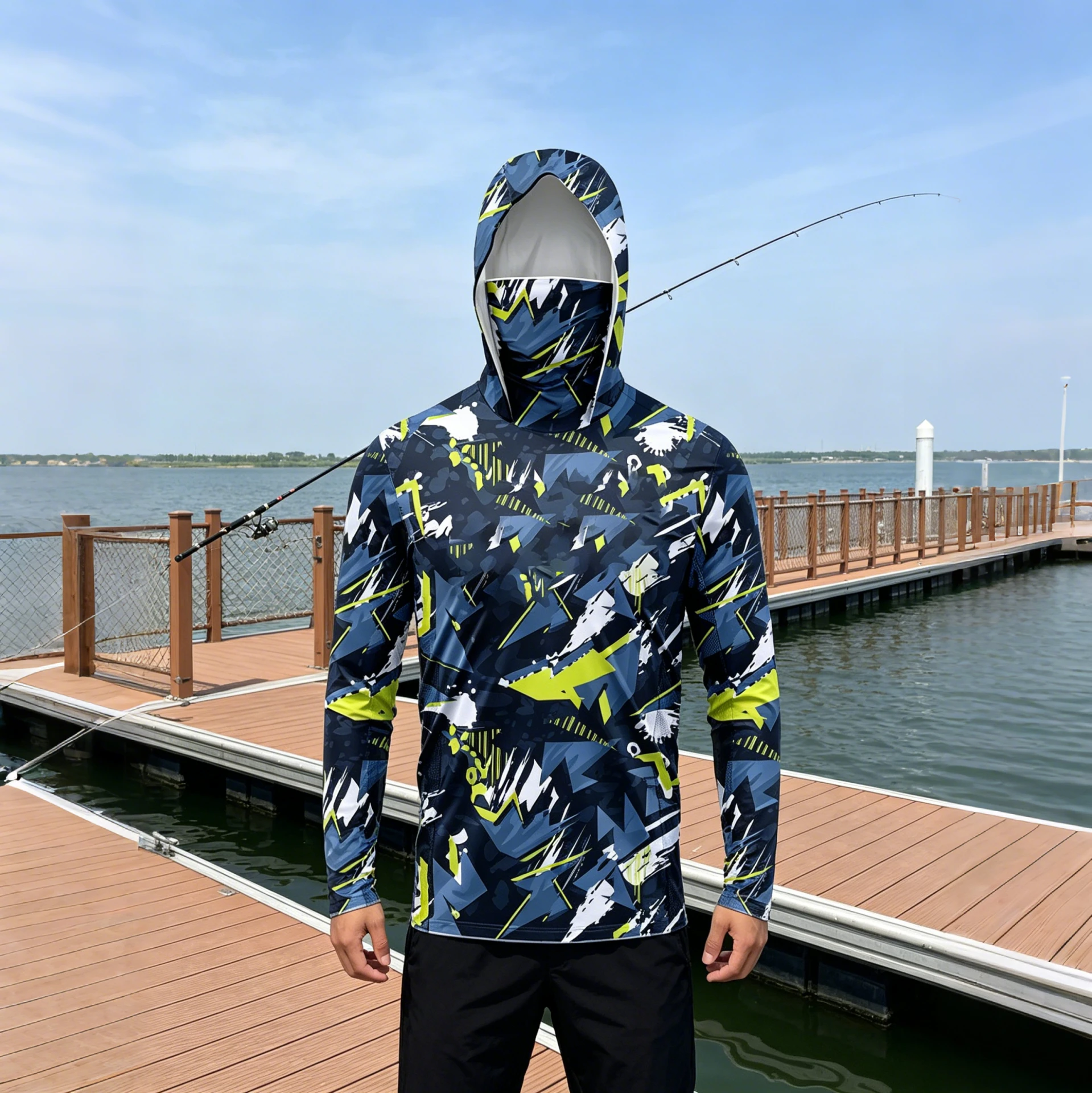 

2026 Men Long Sleeve Fishing Hoodie Mask Anti-UV Sun Protection Clothes Fish Shirt Hunting Fish Jersey UPF 50+