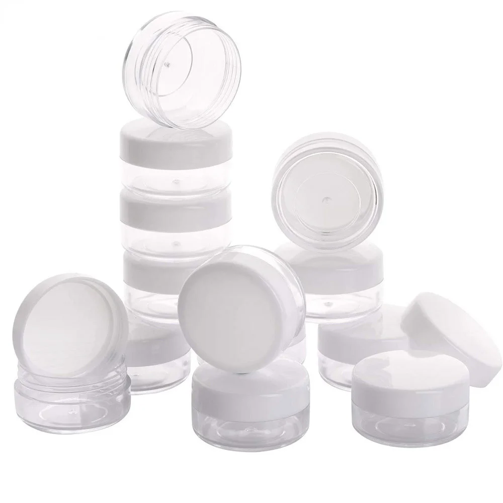 10pcs 10g/10ml Refillable Plastic Cosmetic Clear Container jars with Screw-on White Lids Sample Bottle Eyeshadow Makeup Pot