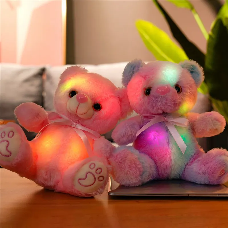 22CM Luminous Creative Light Up LED Teddy Bear Stuffed Animal Plush Toy Colorful Glowing Teddy Bear Christmas Gift for Kids